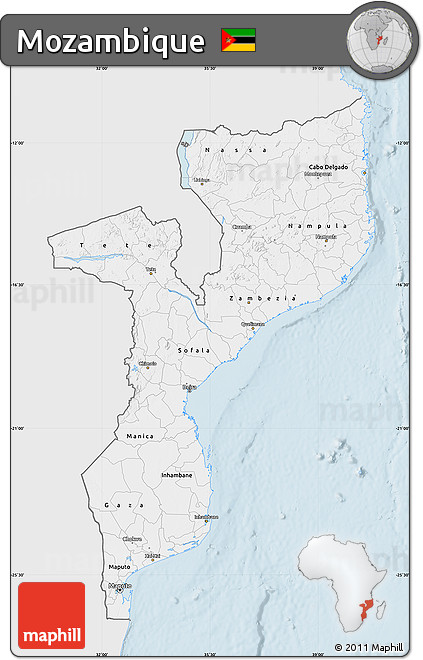 Silver Style Map of Mozambique, single color outside