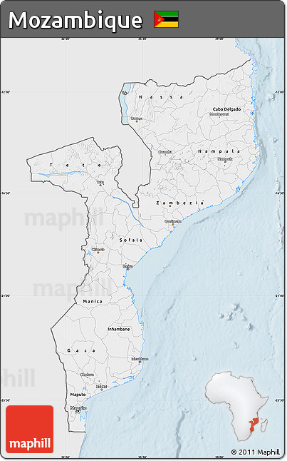 Silver Style Map of Mozambique, single color outside