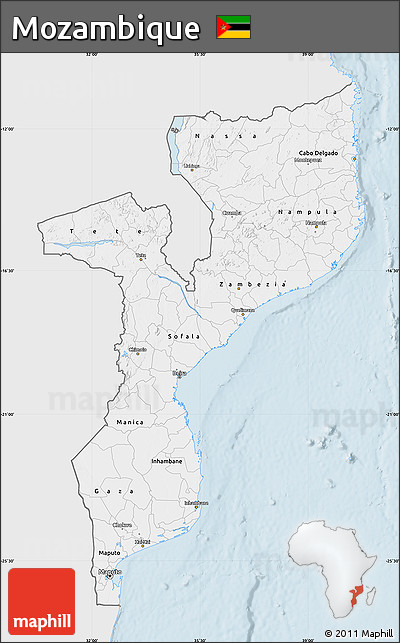 Silver Style Map of Mozambique, single color outside