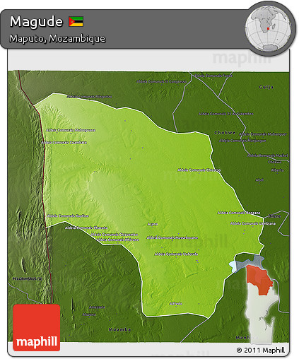 Physical 3D Map of Magude, darken