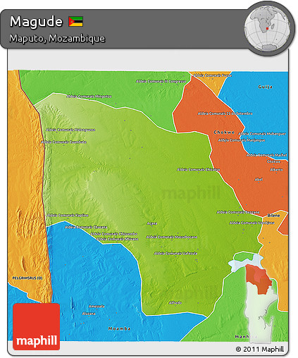 Physical 3D Map of Magude, political outside