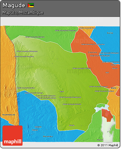 Physical 3D Map of Magude, political outside