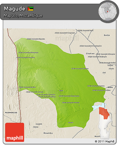 Physical 3D Map of Magude, shaded relief outside