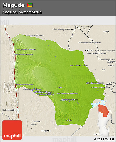 Physical 3D Map of Magude, shaded relief outside