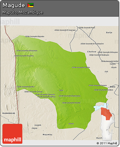 Physical 3D Map of Magude, shaded relief outside