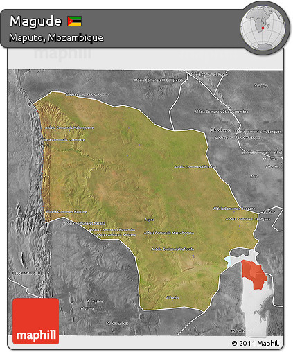 Satellite 3D Map of Magude, desaturated