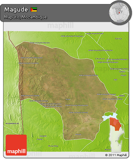 Satellite 3D Map of Magude, physical outside