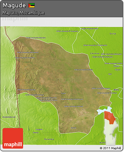 Satellite 3D Map of Magude, physical outside