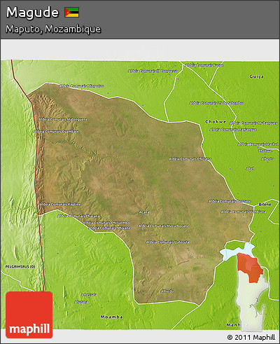 Satellite 3D Map of Magude, physical outside