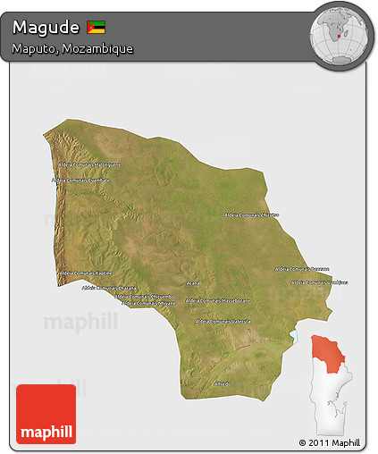 Satellite 3D Map of Magude, single color outside