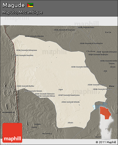 Shaded Relief 3D Map of Magude, darken
