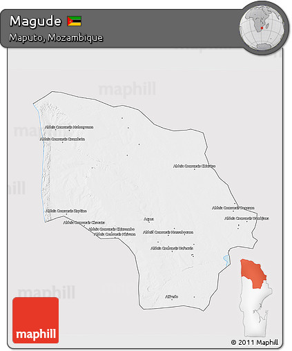 Silver Style 3D Map of Magude, single color outside