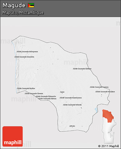 Silver Style 3D Map of Magude, single color outside