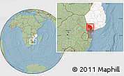Savanna Style Location Map of Magude, highlighted country, highlighted parent region, hill shading