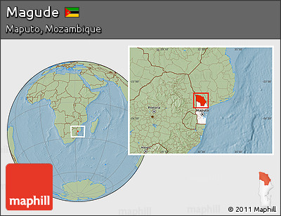 Savanna Style Location Map of Magude, highlighted parent region, hill shading