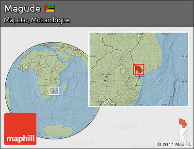 Savanna Style Location Map of Magude, hill shading