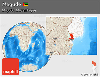 Shaded Relief Location Map of Magude, highlighted country