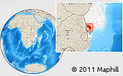 Shaded Relief Location Map of Magude, highlighted country
