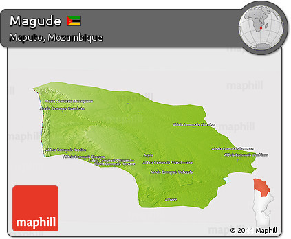 Physical Panoramic Map of Magude, cropped outside