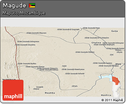 Shaded Relief Panoramic Map of Magude