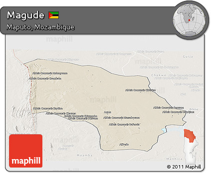 Shaded Relief Panoramic Map of Magude, lighten