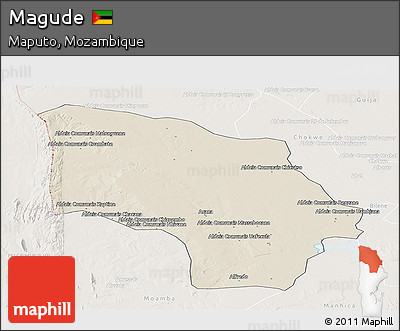 Shaded Relief Panoramic Map of Magude, lighten