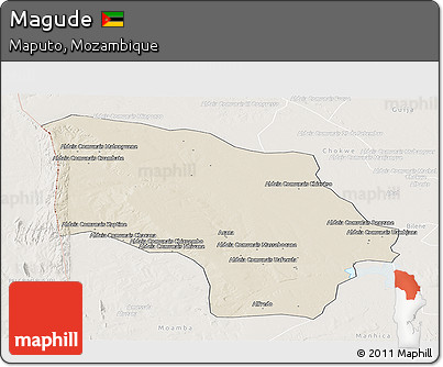 Shaded Relief Panoramic Map of Magude, lighten
