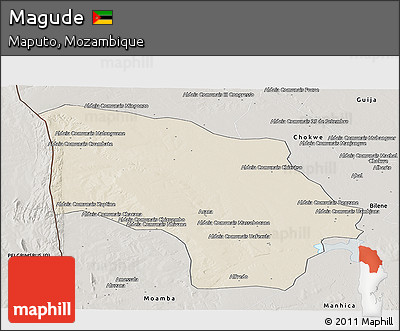 Shaded Relief Panoramic Map of Magude, semi-desaturated