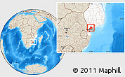 Shaded Relief Location Map of Manhica, highlighted country
