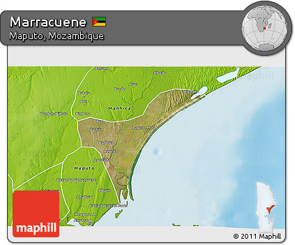 Satellite 3D Map of Marracuene, physical outside