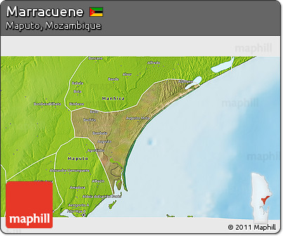 Satellite 3D Map of Marracuene, physical outside