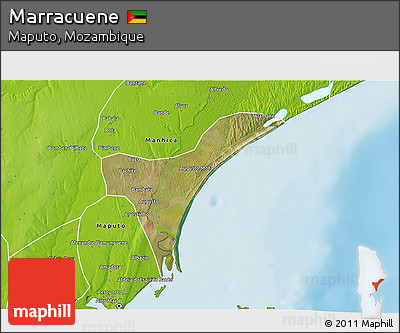 Satellite 3D Map of Marracuene, physical outside