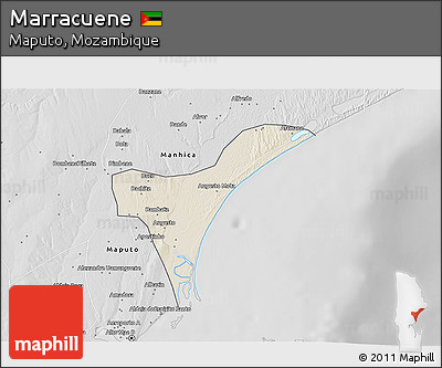 Shaded Relief 3D Map of Marracuene, desaturated