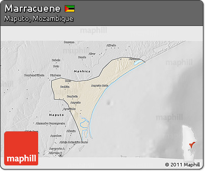 Shaded Relief 3D Map of Marracuene, desaturated