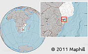 Gray Location Map of Marracuene, highlighted country, hill shading