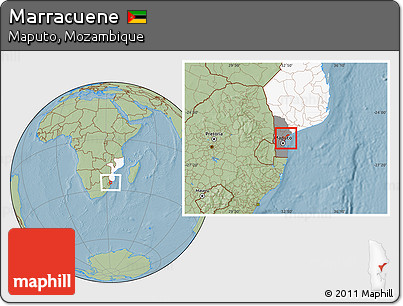 Savanna Style Location Map of Marracuene, highlighted country, highlighted parent region, hill shading