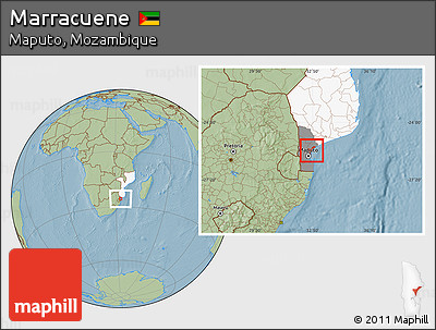 Savanna Style Location Map of Marracuene, highlighted country, highlighted parent region, hill shading
