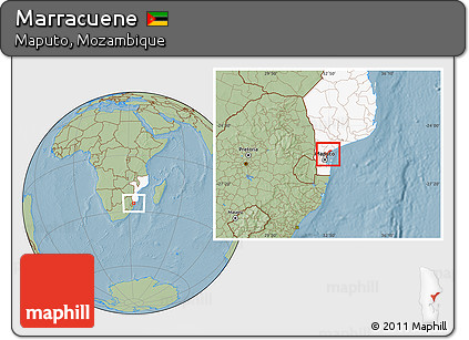 Savanna Style Location Map of Marracuene, highlighted country, hill shading