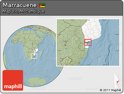 Savanna Style Location Map of Marracuene, highlighted country, hill shading