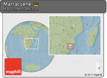 Savanna Style Location Map of Marracuene, highlighted parent region, within the entire country, hill shading