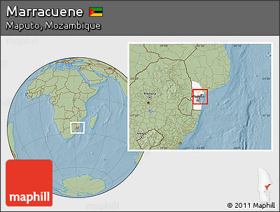Savanna Style Location Map of Marracuene, highlighted parent region, hill shading