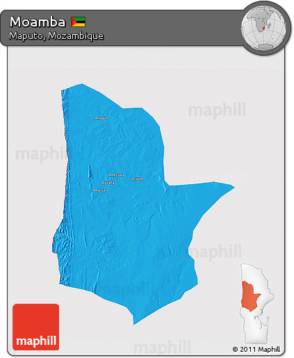 Political 3D Map of Moamba, cropped outside