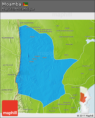 Political 3D Map of Moamba, physical outside
