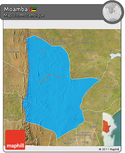 Political 3D Map of Moamba, satellite outside