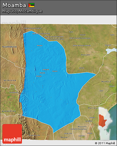 Political 3D Map of Moamba, satellite outside