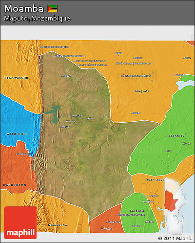 Satellite 3D Map of Moamba, political outside