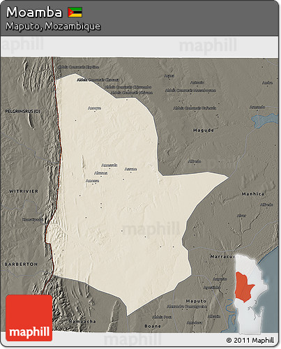 Shaded Relief 3D Map of Moamba, darken