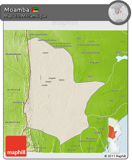 Shaded Relief 3D Map of Moamba, physical outside