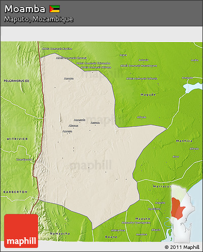 Shaded Relief 3D Map of Moamba, physical outside