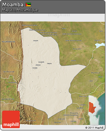 Shaded Relief 3D Map of Moamba, satellite outside